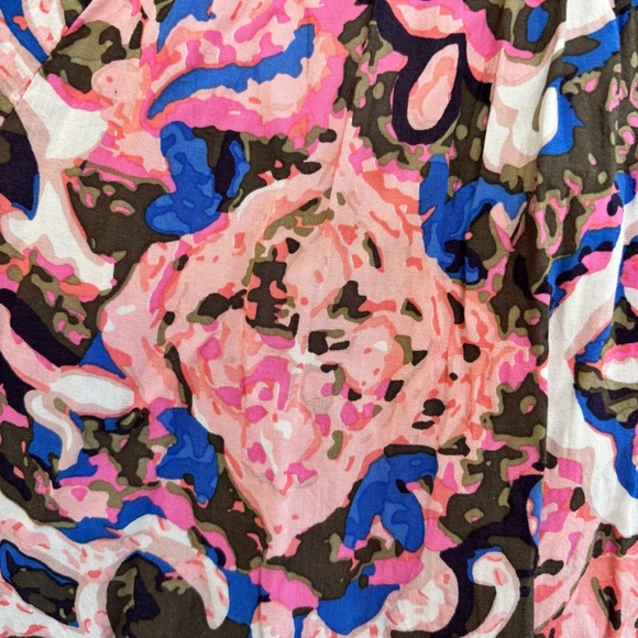 Talbots Pink Blue Abstract Blouse Small Floral 100% Rayon Elastic 3/4 Travel - Picture 6 of 10